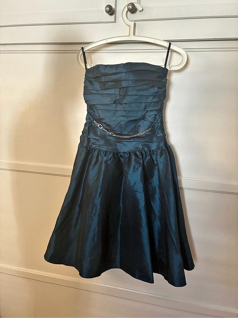 Vintage  00s Y2K taffeta satin Scott McClintock Ruched Mini Dress in Blue Size 6